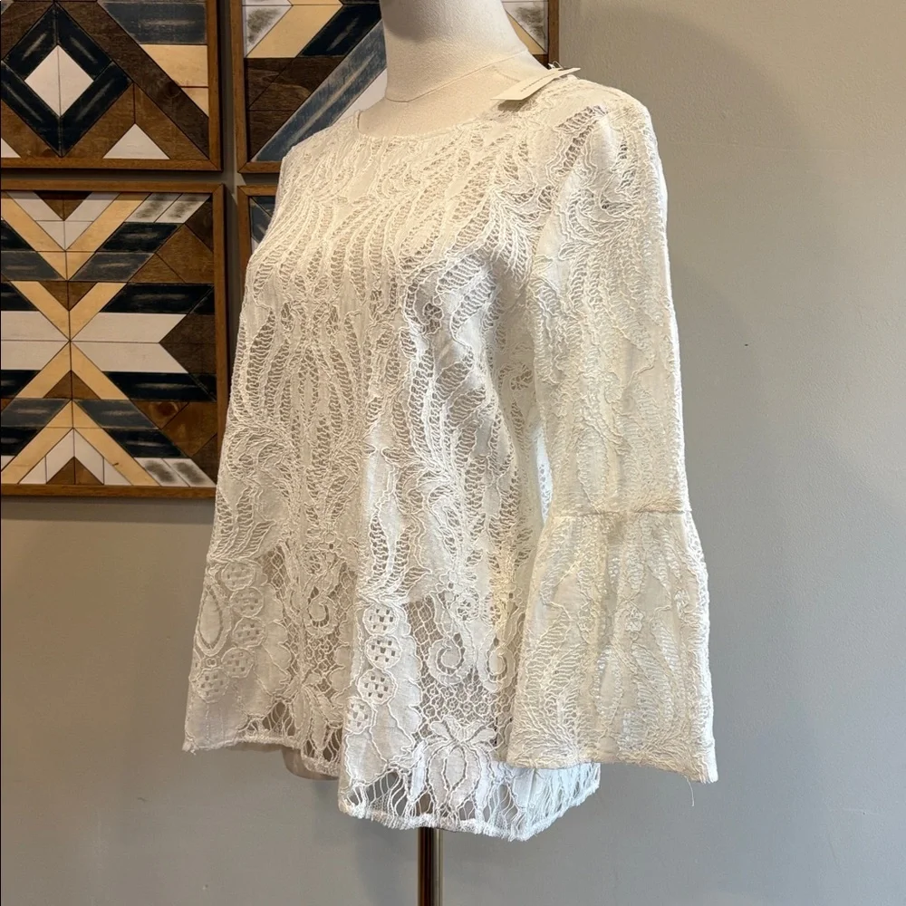 Anthropologie Waverly Grey Liberant White Lace Ruffle Sleeve Top size Small NWT